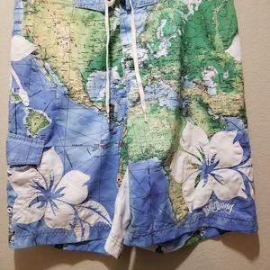 Billabong World Map, Earth Graphic Men Swimwear Trunks Size 36